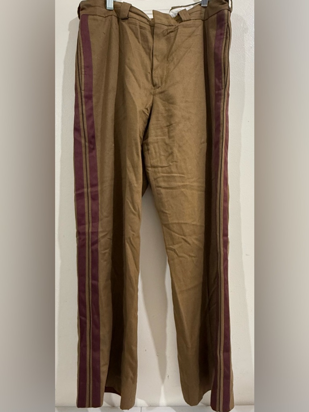 Made in Japón Men's Brown Chinos with Burgundy Side Stripes